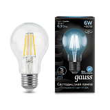 Лампа Gauss LED Filament A60 E27 6W 630lm 4100К